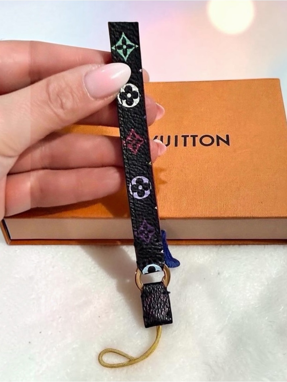 Louis Vuitton Black Multicolor Monogram Phone Strap Wristlet Strap & Box